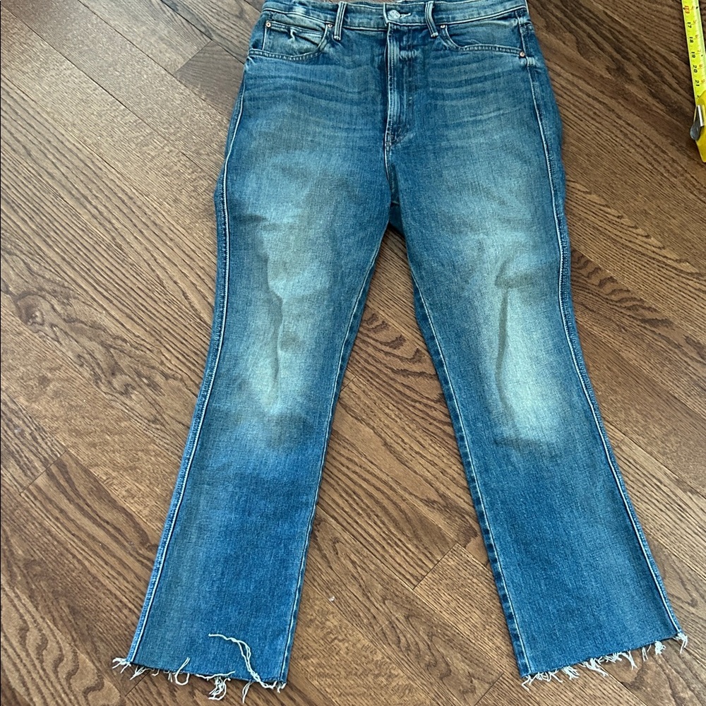 Mother Superior , high-rise, wasted, smoking, double heel raw hem Jeans. 28